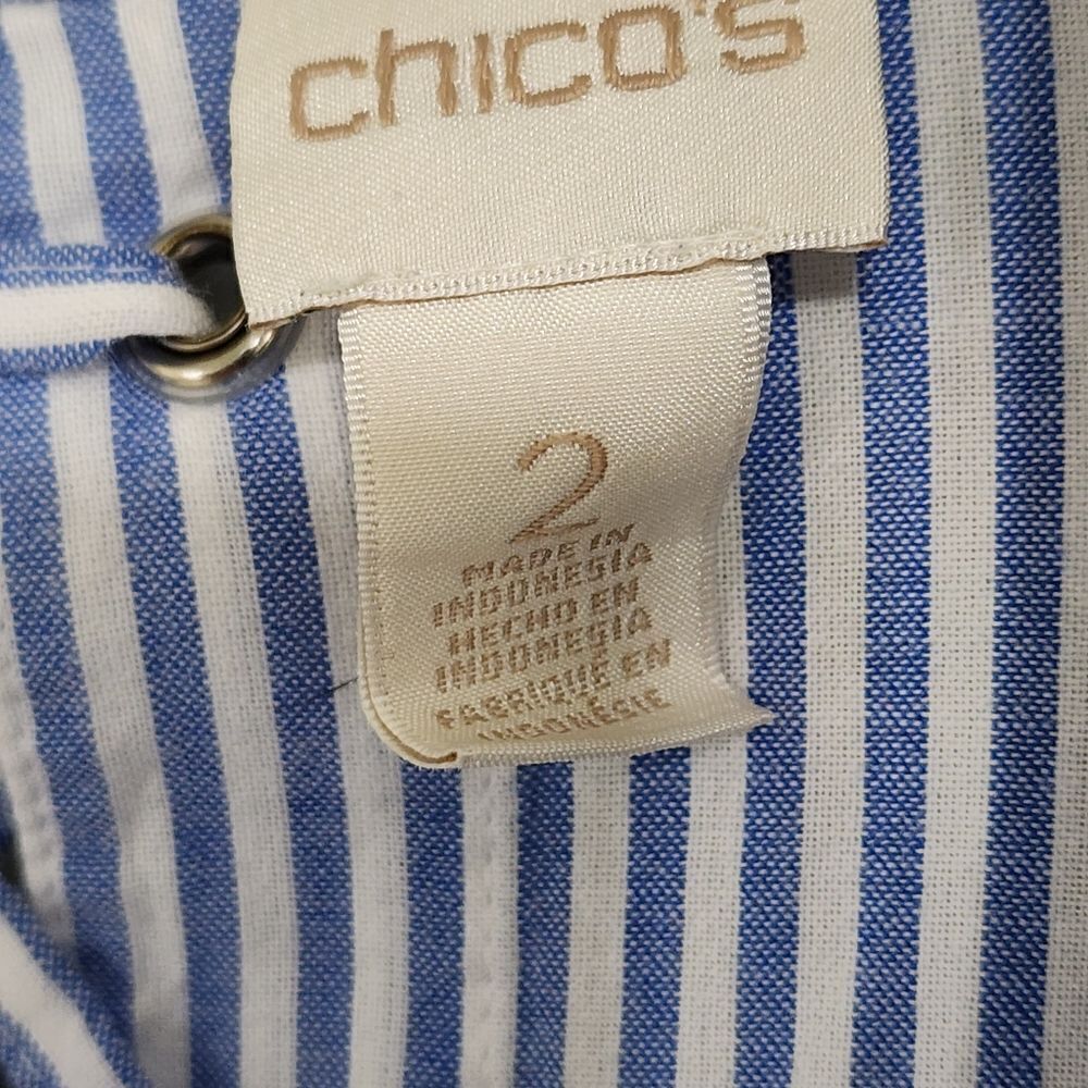 Chico's Top blue & white striped short sleeve button up  Sz 14 Coastal - Picture 4 of 4